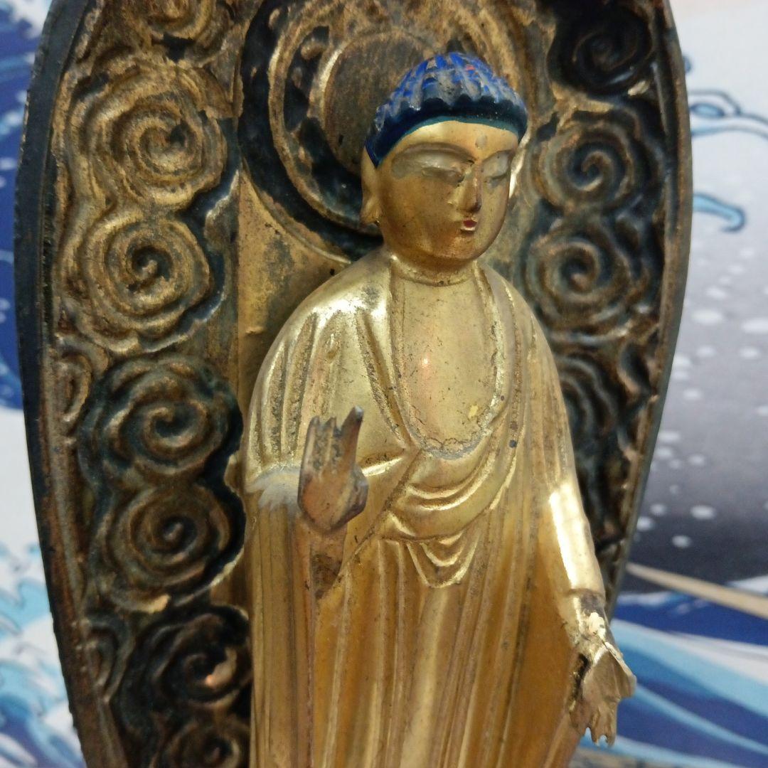 江戸時代中期２００〜２８０年前頃高さ３３センチサイズ木製鍍金阿弥陀如来立像当時物