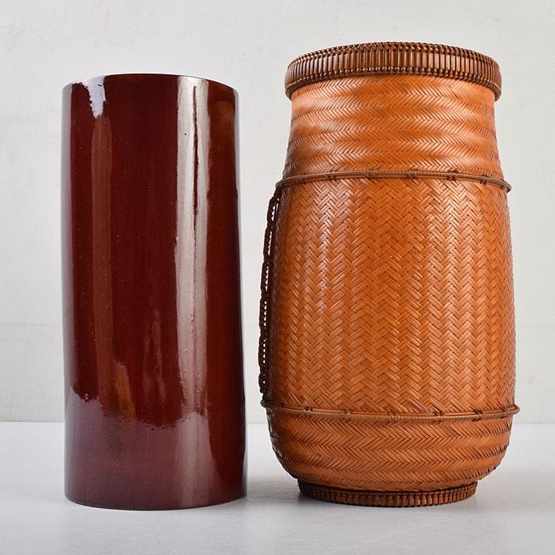 茶道具　江南市無形文化財　瀬邉功山作　綾網代編花入籠　共布共箱　V　R9491B