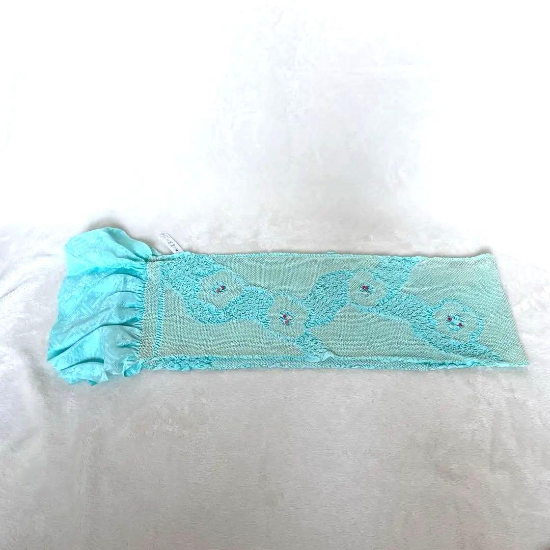 振袖用　加藤萬　伊達衿　ピンク・水色　リバーシブル　帯揚げ　総絞り