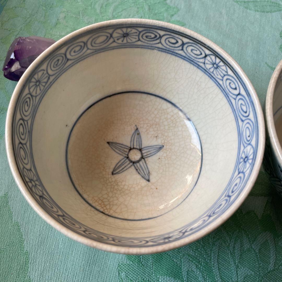 古伊万里　花弁紋　唐草　蓋付きご飯茶碗 6客