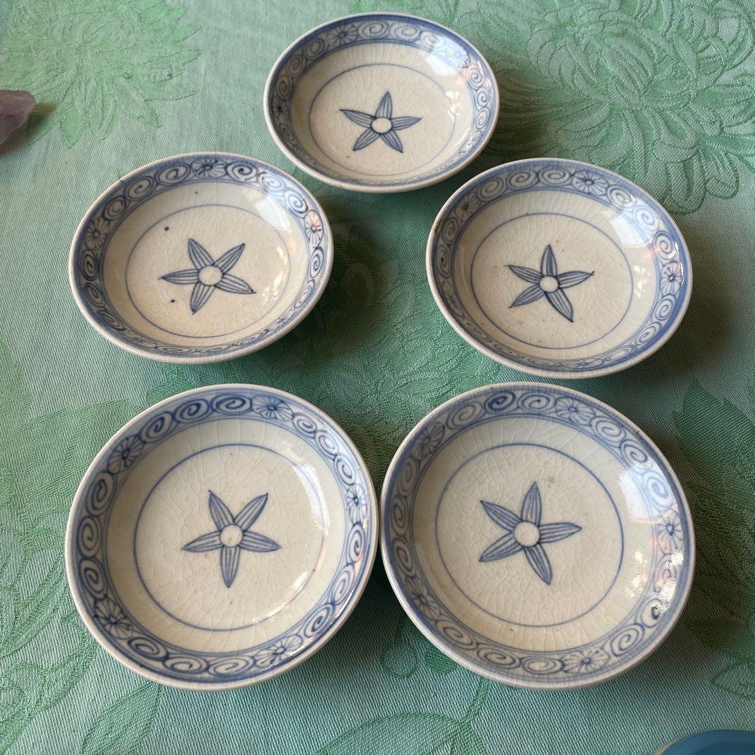古伊万里　花弁紋　唐草　蓋付きご飯茶碗 6客
