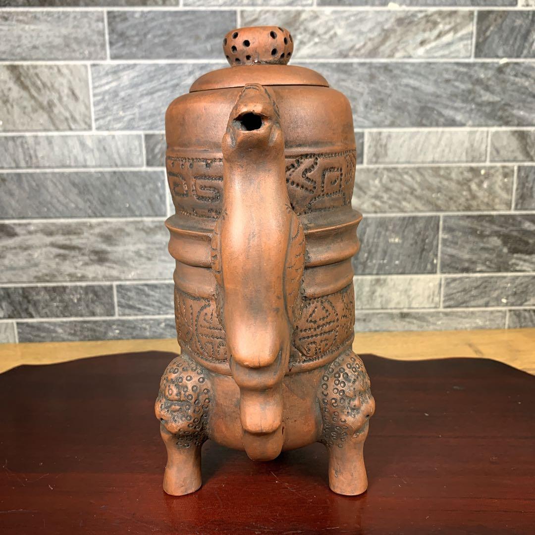 希少品　中国古美術品　茶器　宜興紫砂　陶器　急須　茶壺　お猪口付き　鳳凰　龍