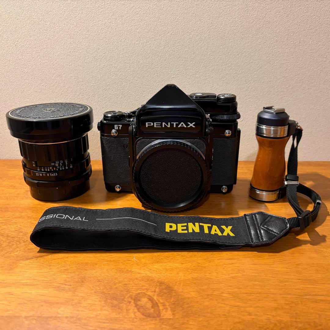 バケペンPENTAX67 TAKUMAR 55mm f3.5 木製グリップ付き