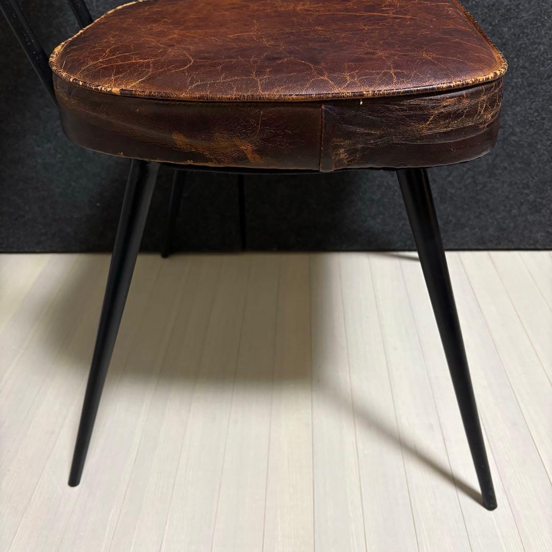 ヴィンテージ　革　レザー　ダイニングチェア　アイアン　スツール　本革　椅子