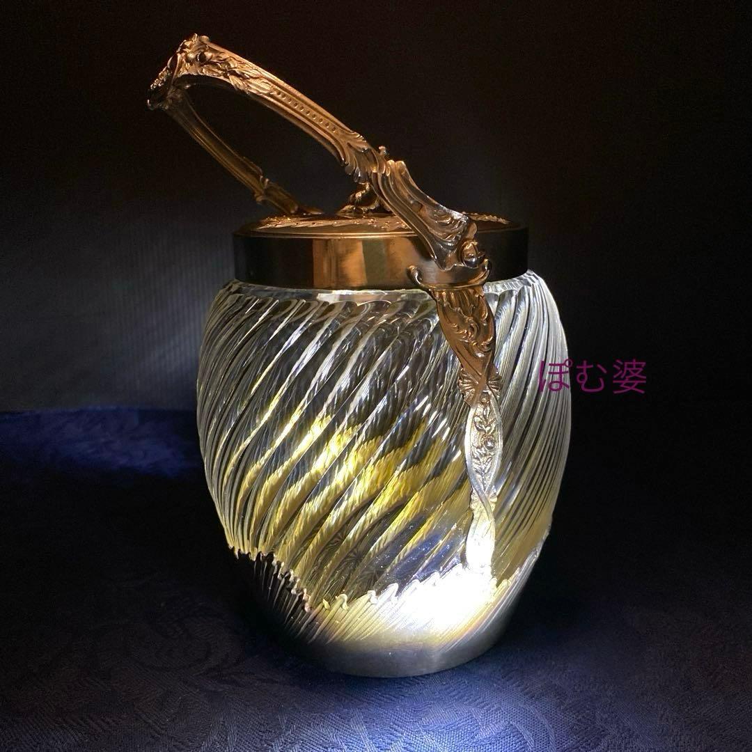 【フランス製】純銀＋クリスタル／ビスケットジャー クッキージャー バレル／銀包み