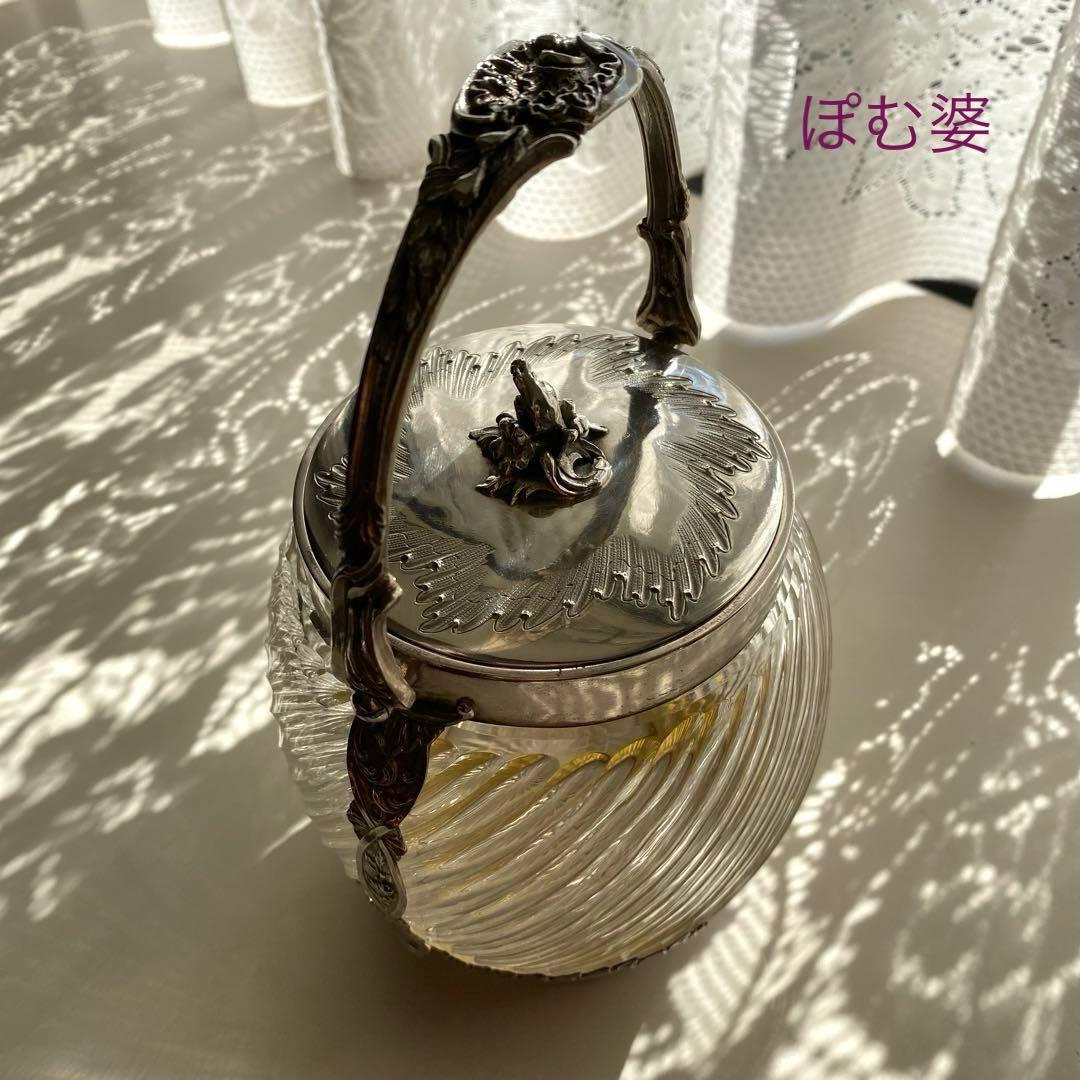 【フランス製】純銀＋クリスタル／ビスケットジャー クッキージャー バレル／銀包み