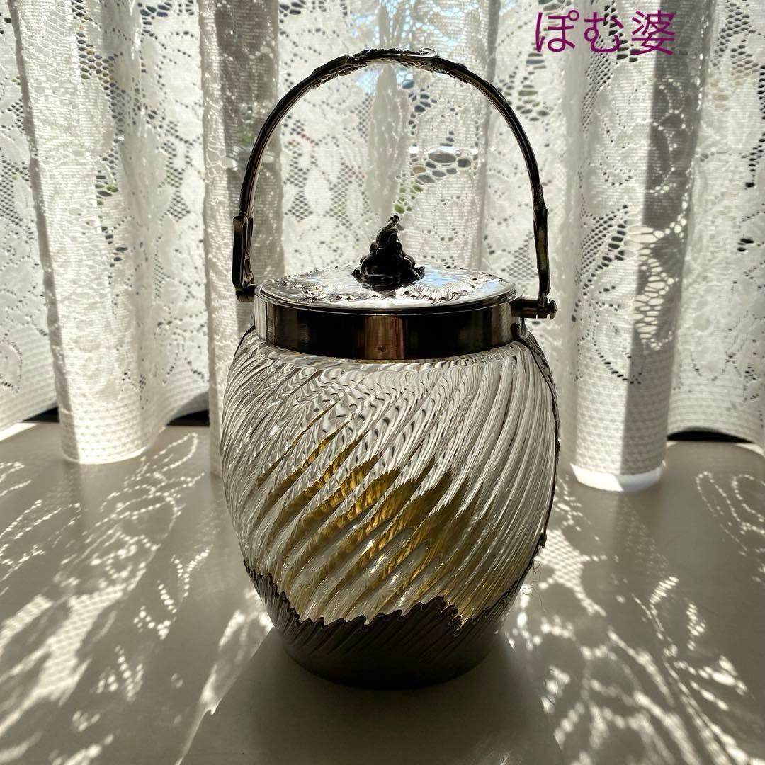 【フランス製】純銀＋クリスタル／ビスケットジャー クッキージャー バレル／銀包み