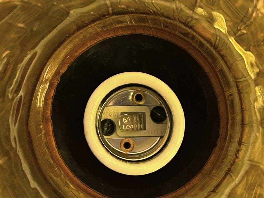 60s ビンテージ LEVITON 吊り下げ式 アンバーガラス ライト ランプ