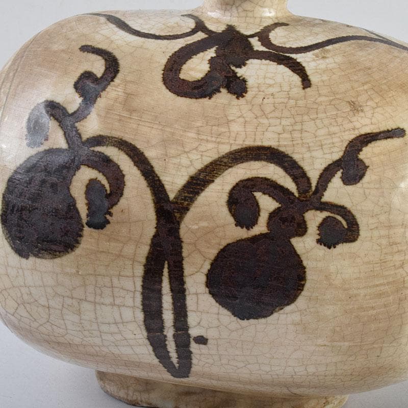 朝鮮美術　李朝　高麗白磁　鉄絵草文　俵壷　扁壷　F　R9071