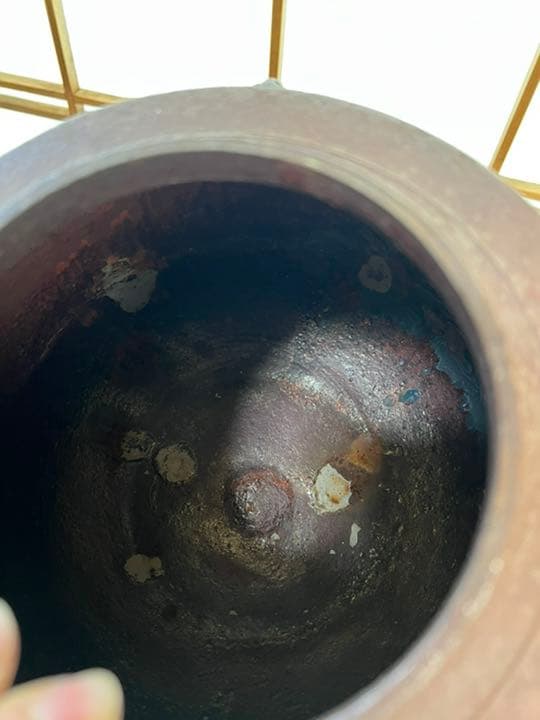 『菊地正直』即中斎好　青海松地紋　肩衝釜　在銘　共箱　銅蓋　鉄釜　茶釜