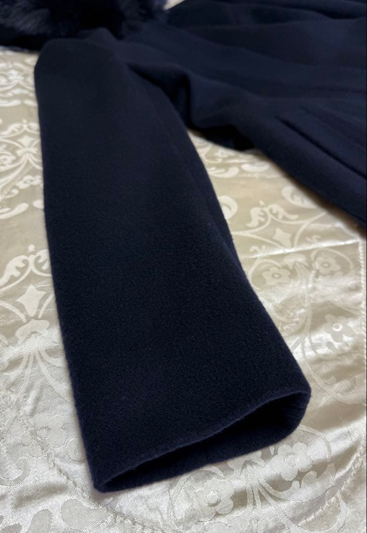 ⭐️極美品⭐️ クリーニング済み フォックスファー付き ウールコート 濃紺日本製38