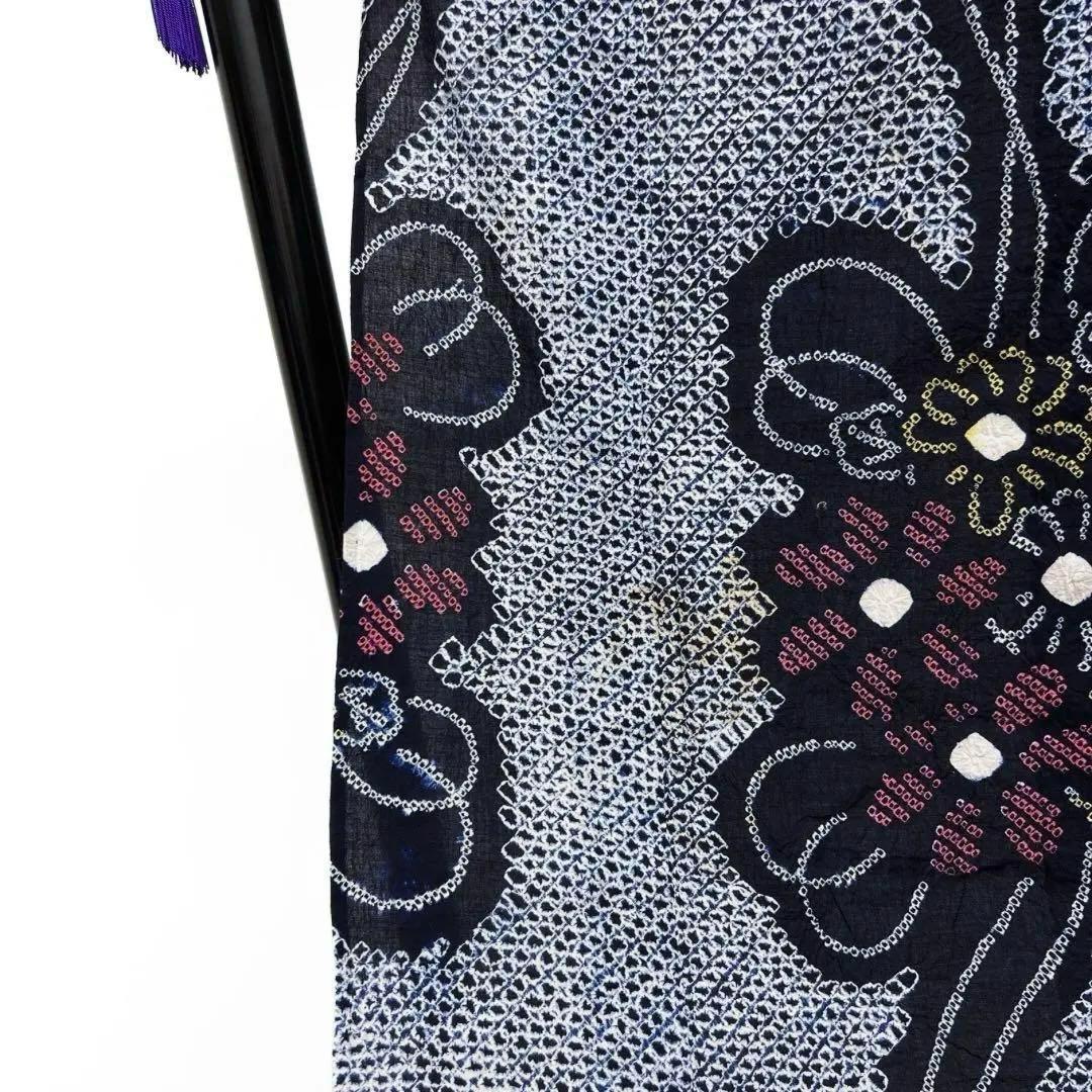 浴衣　有松鳴海絞り　花模様　菊の丸　水引　ネイビー系　着物　054w d