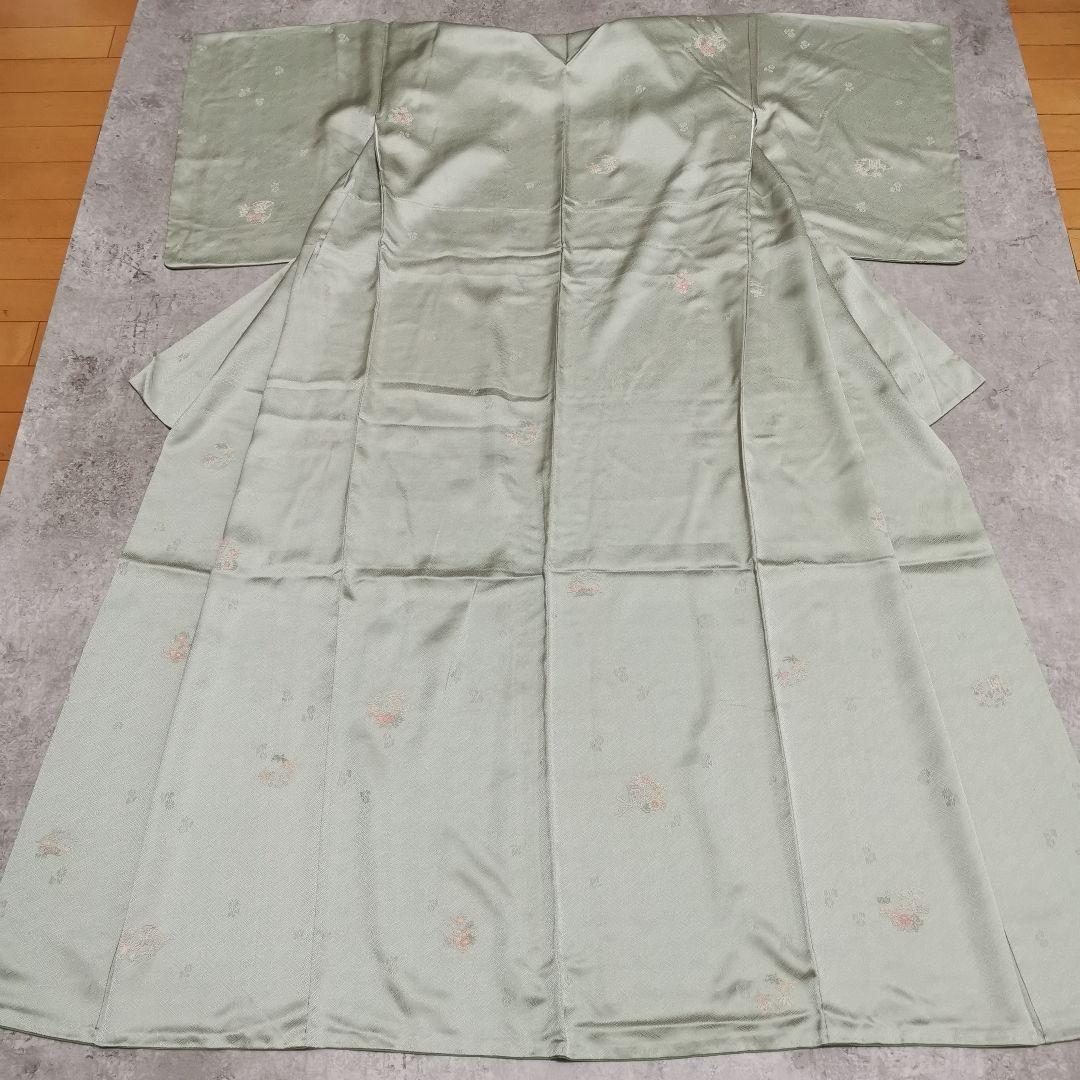 【相良刺繍】淡グリーンに相良刺繍 お役立ち付け下げ 紋意匠 地紋