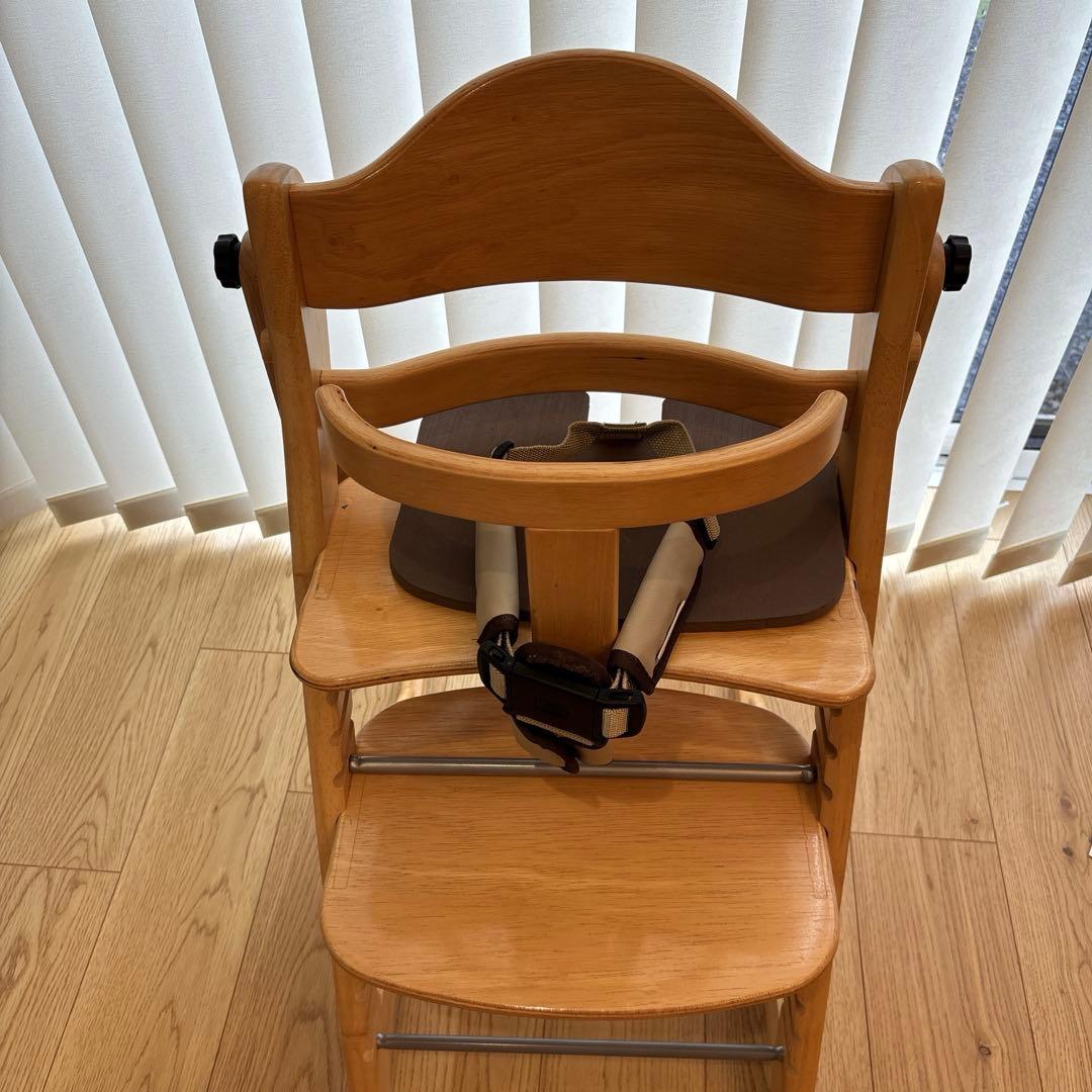 大和屋 すくすくチェアスリムフィット　ガード付 ナチュラル ハイチェア　ベルト付