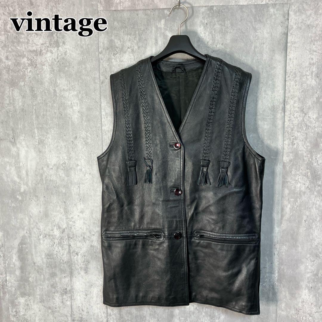 3点おまとめ vintage 本革 編み込み レザーベスト 古着