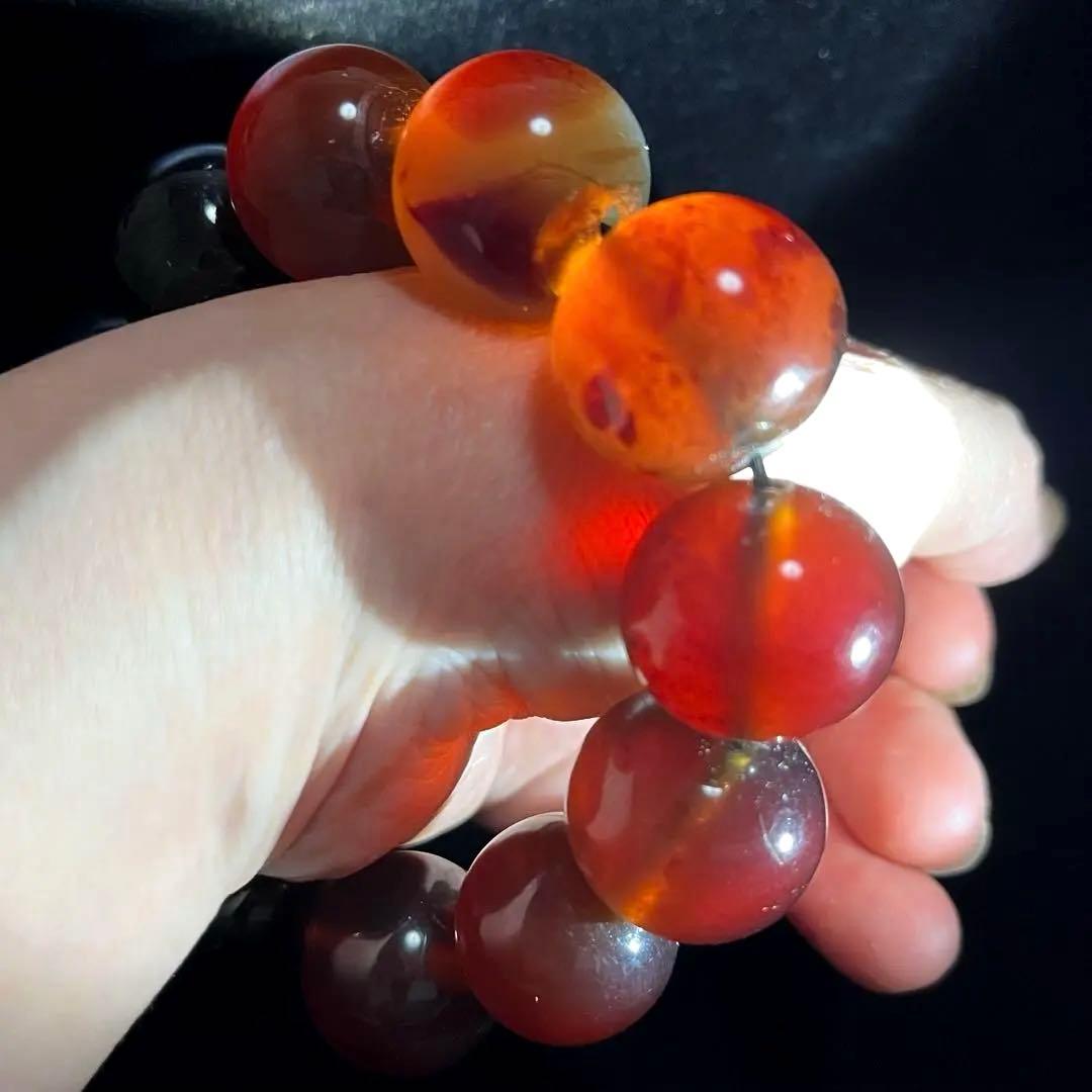 22mm 化石 琥珀 ブルー レッド アンバー 貴重 ブレスレット コレクション
