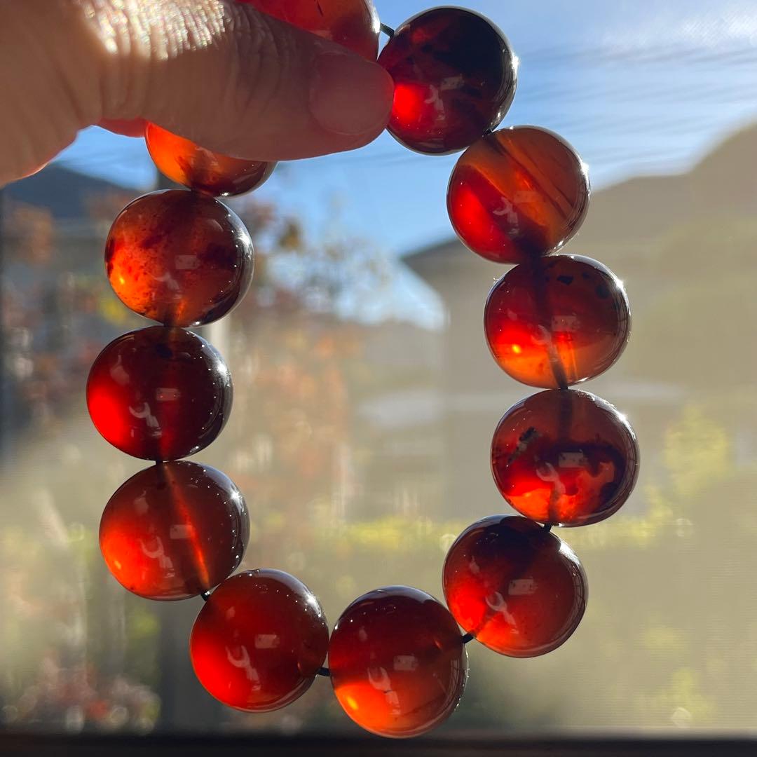 22mm 化石 琥珀 ブルー レッド アンバー 貴重 ブレスレット コレクション