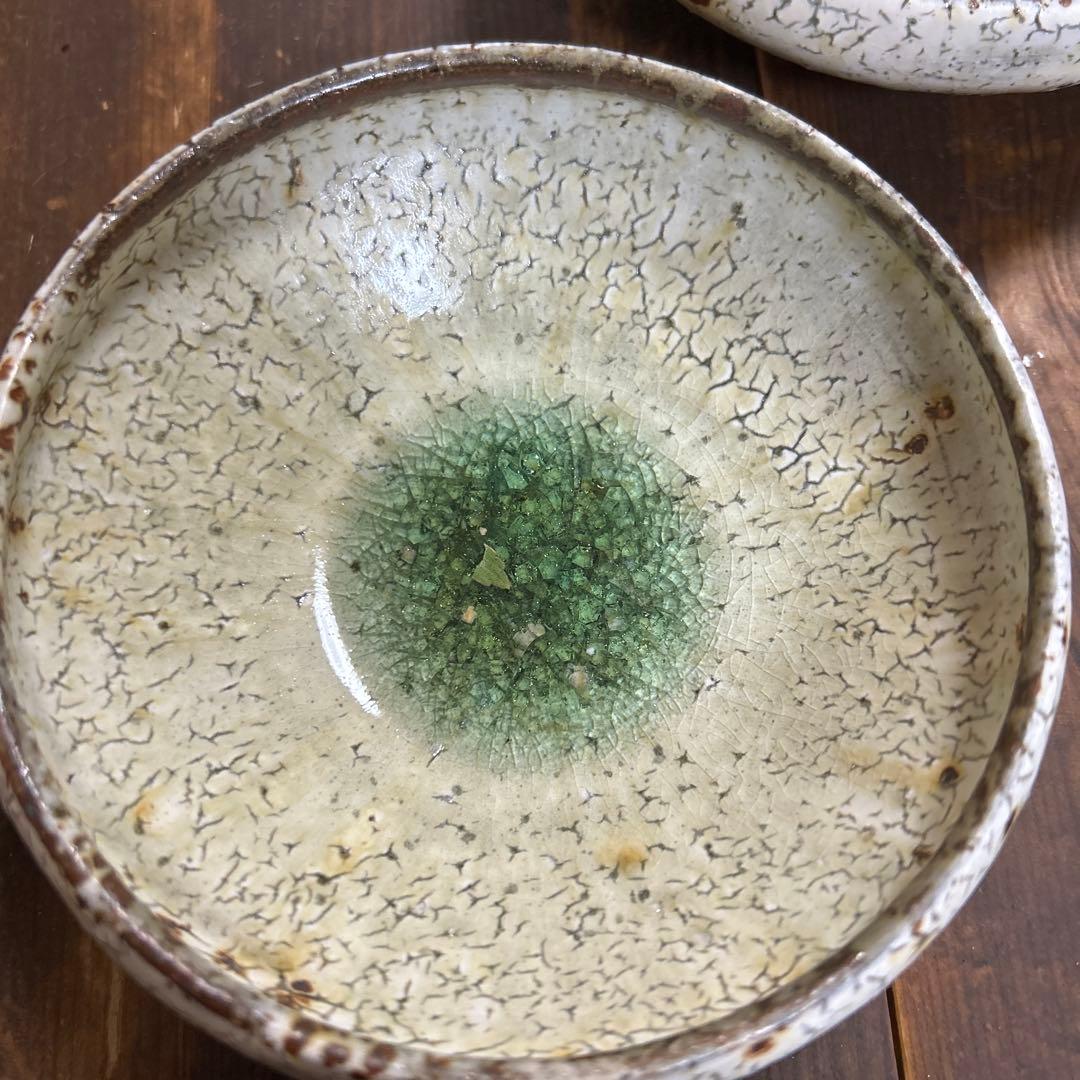 作家　陶芸作家　4.5寸鉢　２つ　ビードロ粉引き
