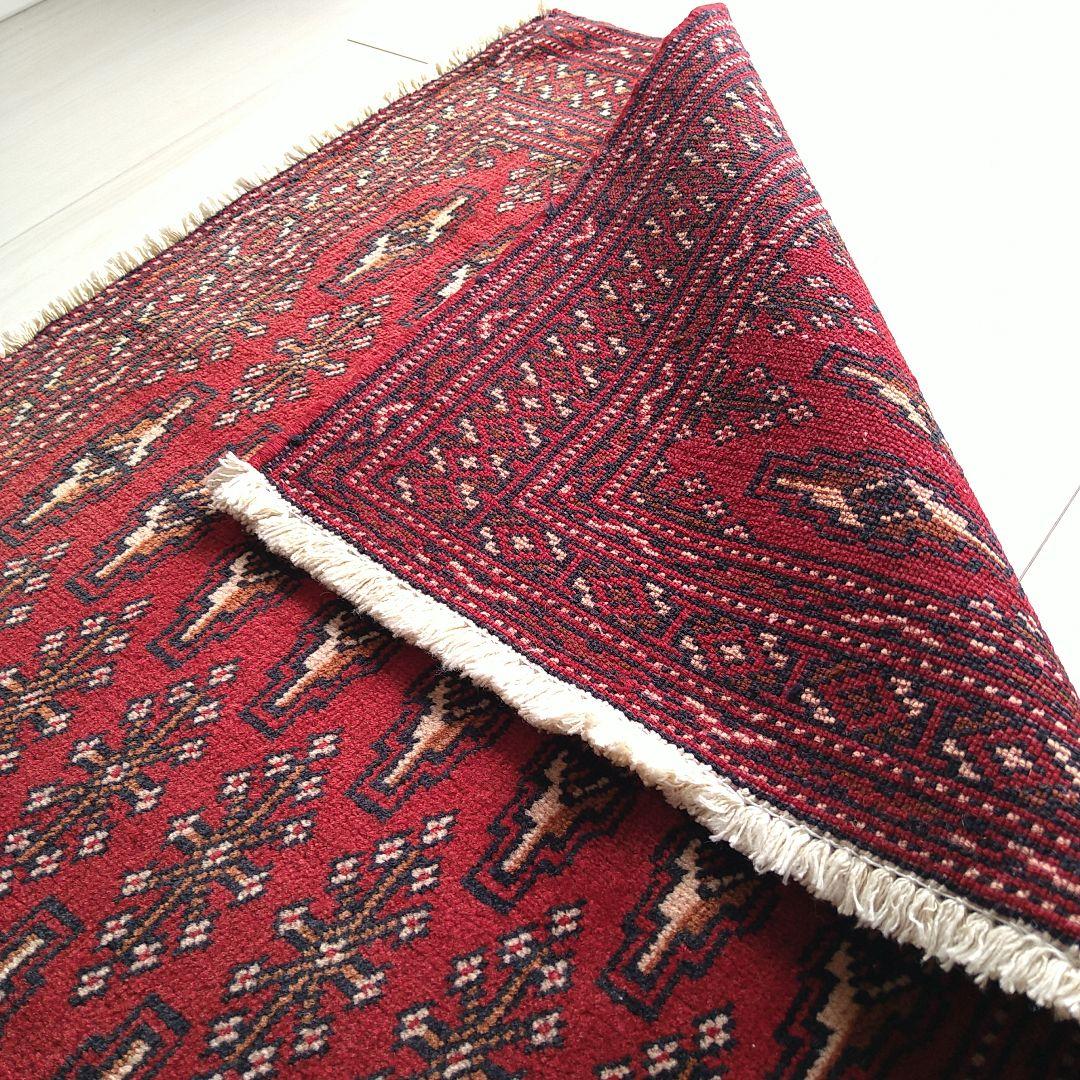 トルクメン ペルシャ絨毯 140×65cm 深みのある赤 オールドラグ