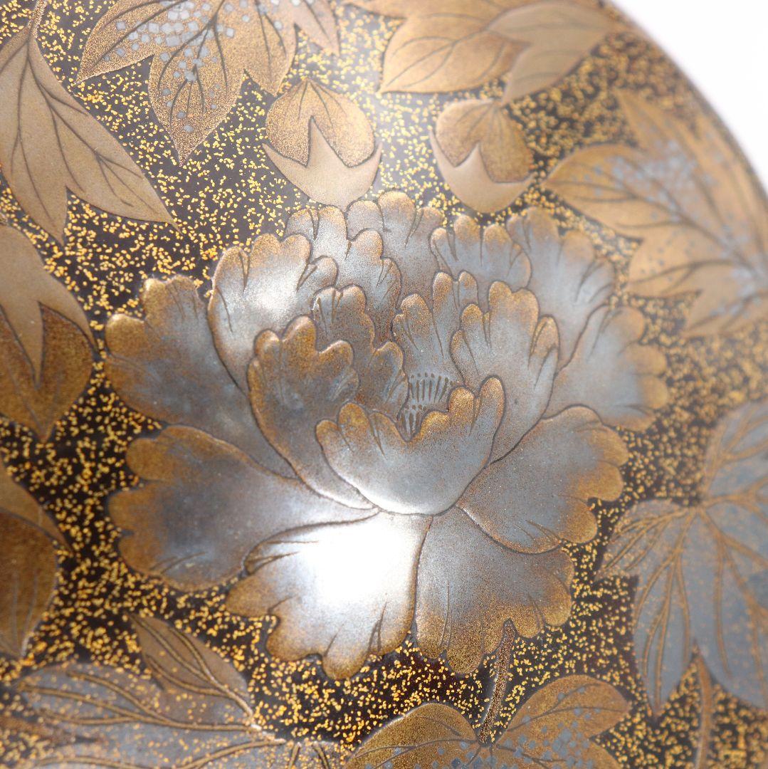 表千家流堀内家十二代 堀内宗完(兼中斎)書付 牡丹蒔絵 平丸香合　rM976