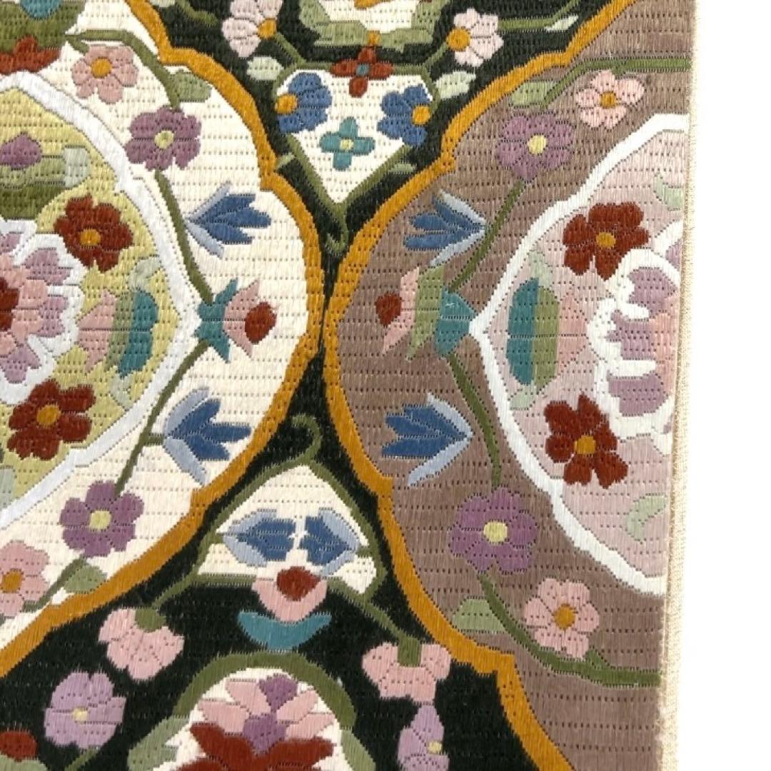 袋帯　華紋　絽刺し　唐花　唐草　氷割れ　金通し　着物　021a d