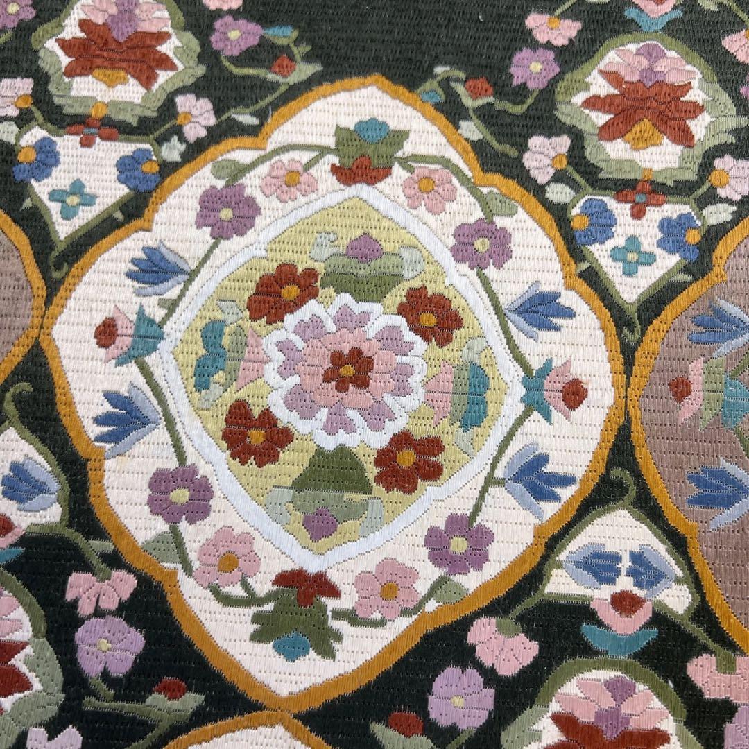 袋帯　華紋　絽刺し　唐花　唐草　氷割れ　金通し　着物　021a d