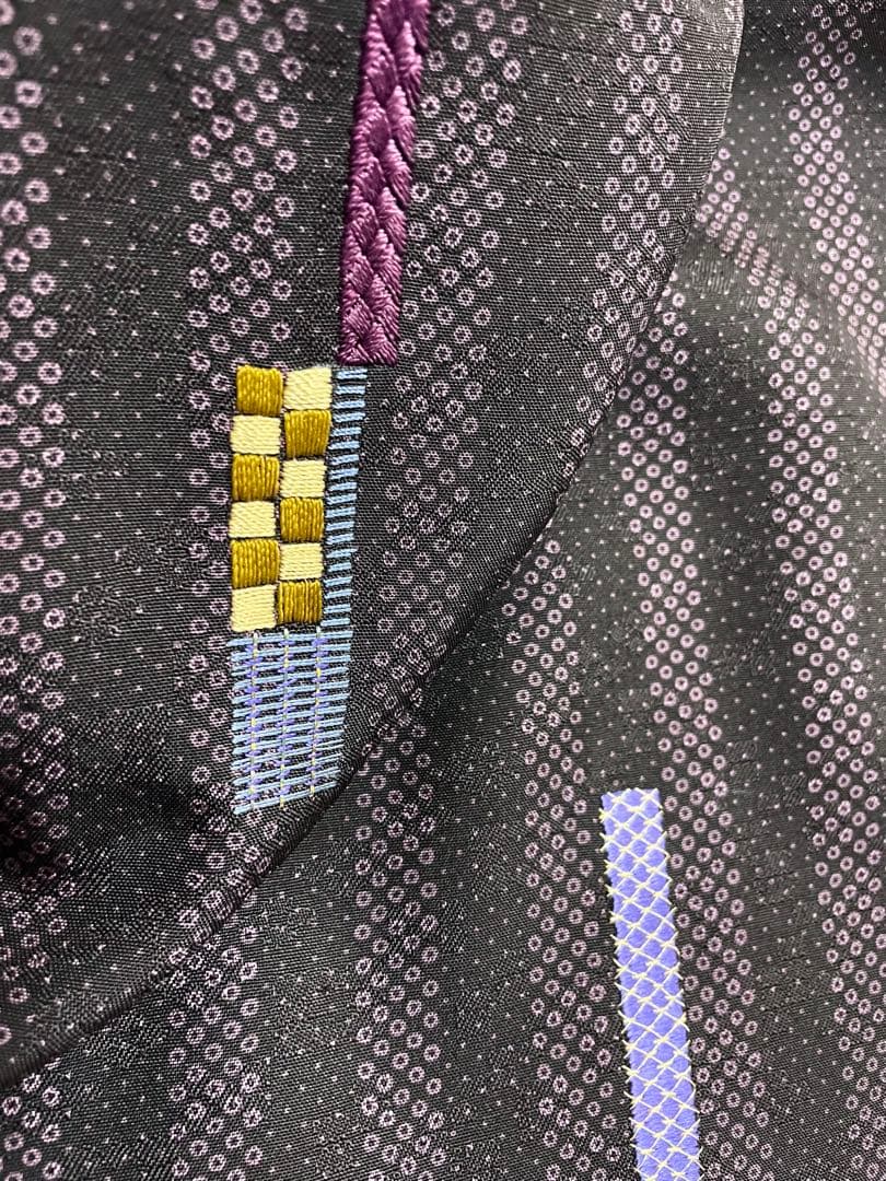 花織紬 作家物 刺繍 付け下げ 紋なし ガード加工 証紙 トールサイズ