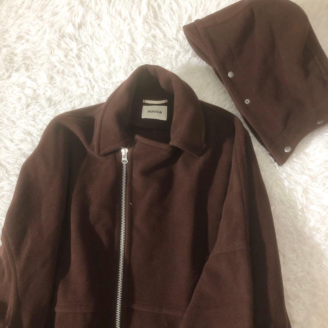 美品 ズッカ ウールモッサコート ポンチョ 縮絨 フード ドルマンスリーブ