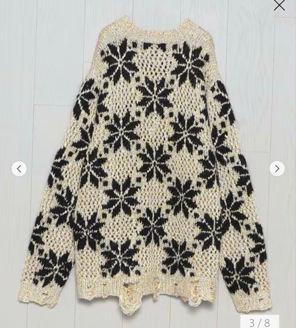 BED J.W FORD アイボリー/ブラック フラワーパターン ニット