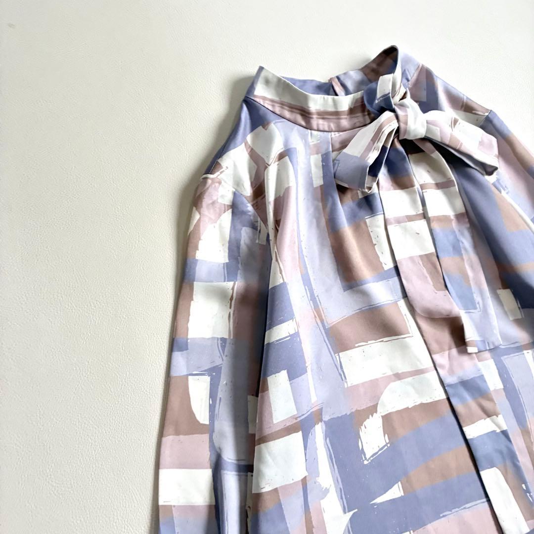 ◆極美品◆ANAYI◆スクエア幾何プリントサイドボウタイブラウス◆パープル◆S