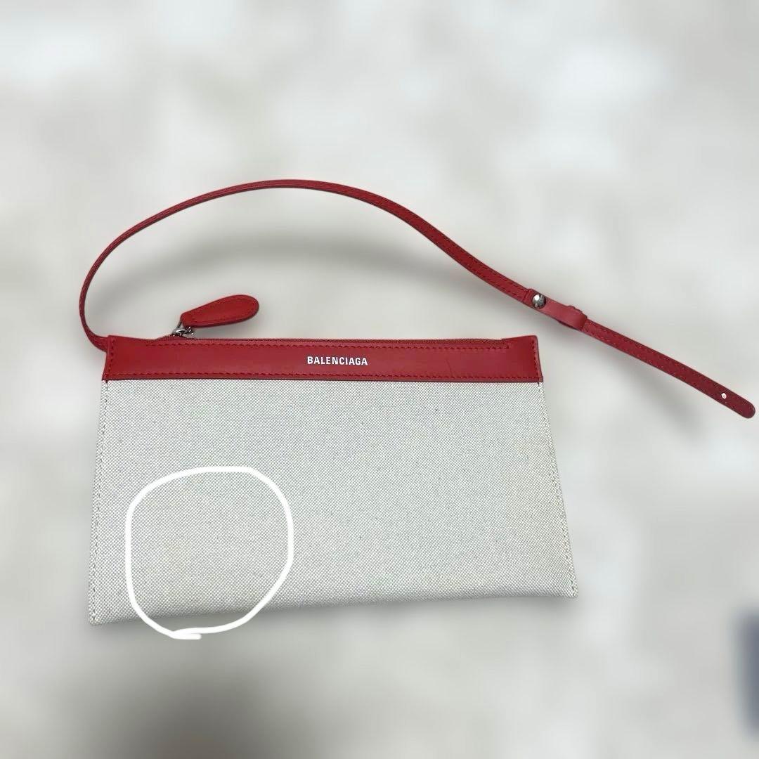バレンシアガ　カバスS トートバッグ　ポーチ付き　キャンバス　ホワイト　レッド