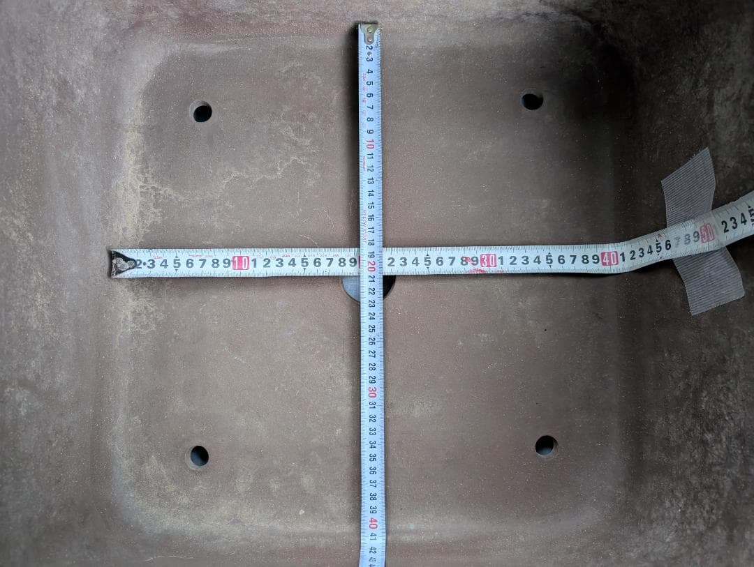 大型盆栽鉢 宜興系 刻印有り 正方形 約47.5cm 紫砂風 陶器鉢