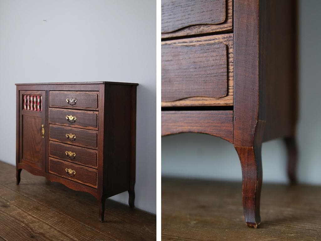 フランスアンティーク木製ドールハウス用ドロワー/アクセサリーケース(90-153