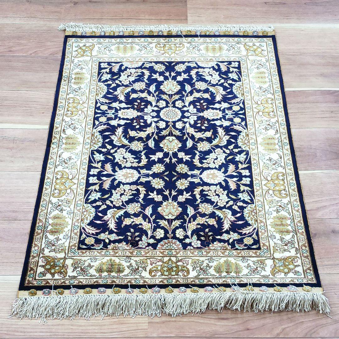 Y3181 トルコ カイセリ絨毯 シルク100% 手織り 93×63㎝