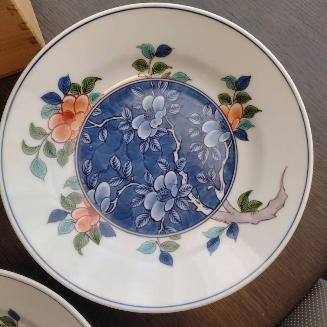 有田焼 源右衛門 皿 3枚セット 染錦椿見込 深皿