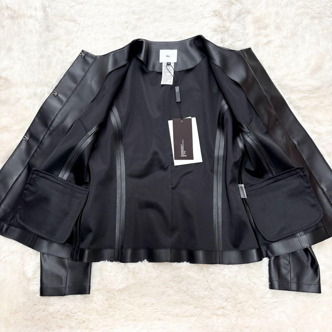 【新品】24AW ソブ フェイクレザーノーカラージャケット 黒 現行 ダブスタ