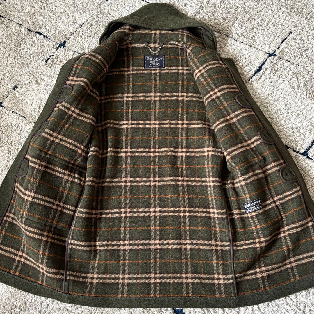 【美品✨】バーバリー　ダッフルコート　カーキ　オリーブグリーン　ウール　チェック