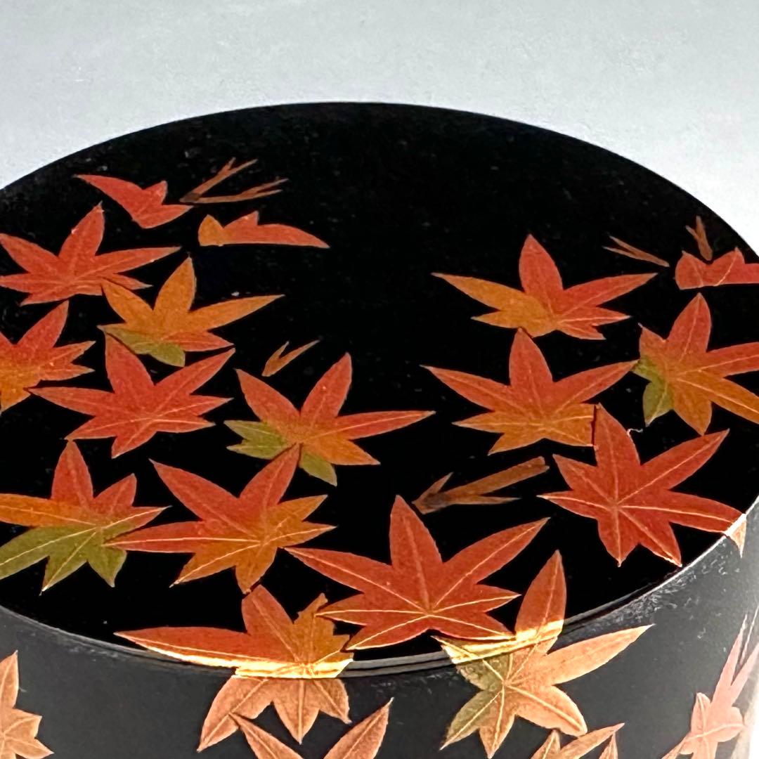 茶道具　紅葉蒔絵　中次　茶器　竹内幸斎　共箱　山中塗　漆器　漆芸　秋　もみじ　棗