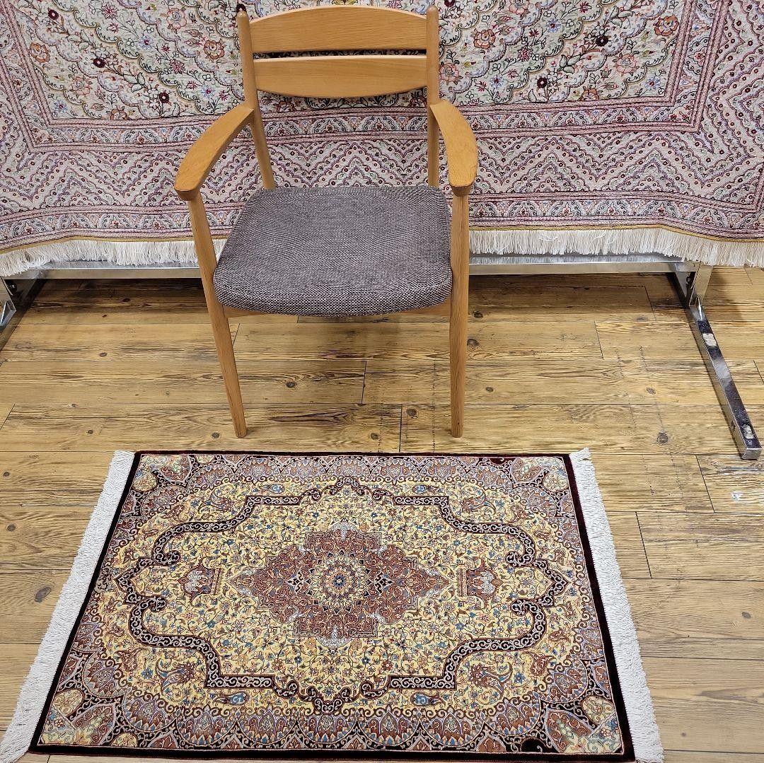 94x63cmペルシャ・シルク・じゅうたん(587)玄関マット・ラグ