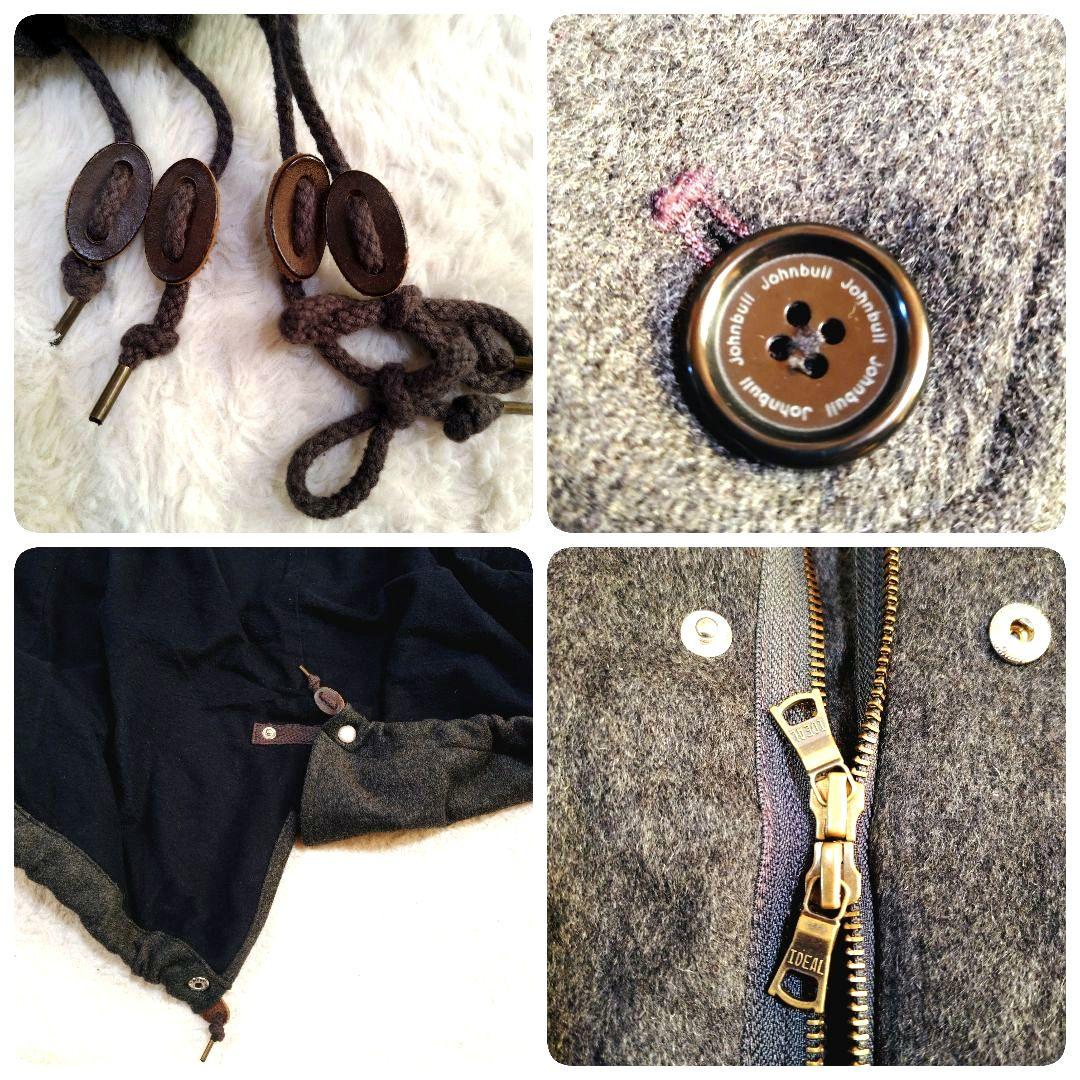 ジョンブル カシミヤ混 ウール モッズコート ラクーンファー グレー フード着脱