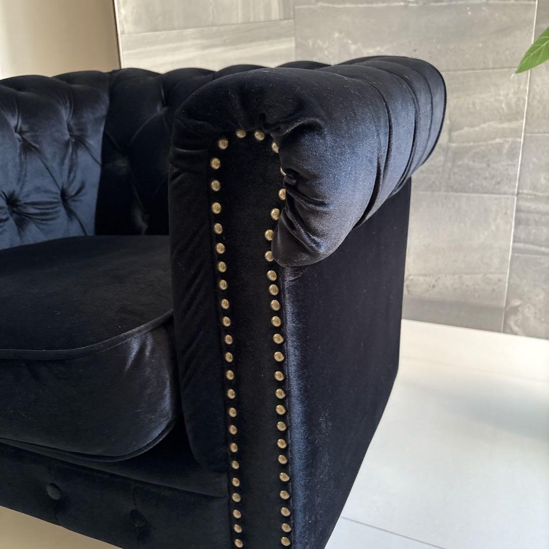 値引しましたA チェスターフィールド英国風アンティーク一人掛ソファー /ブラック