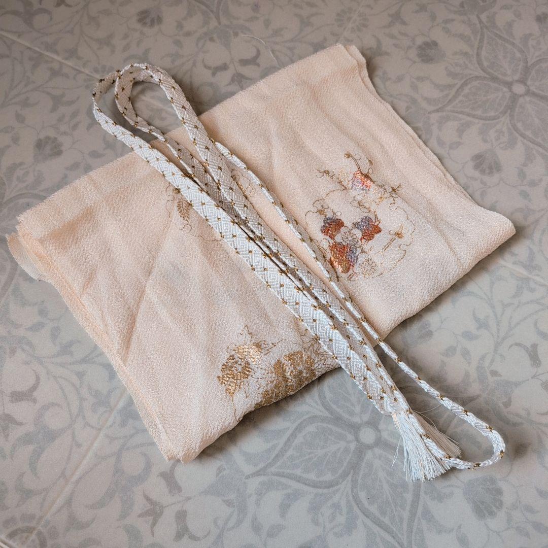 訪問着　フルセット　着物　正絹　加賀友禅　虫食い　淡いベージュ　枝葉　落款O2