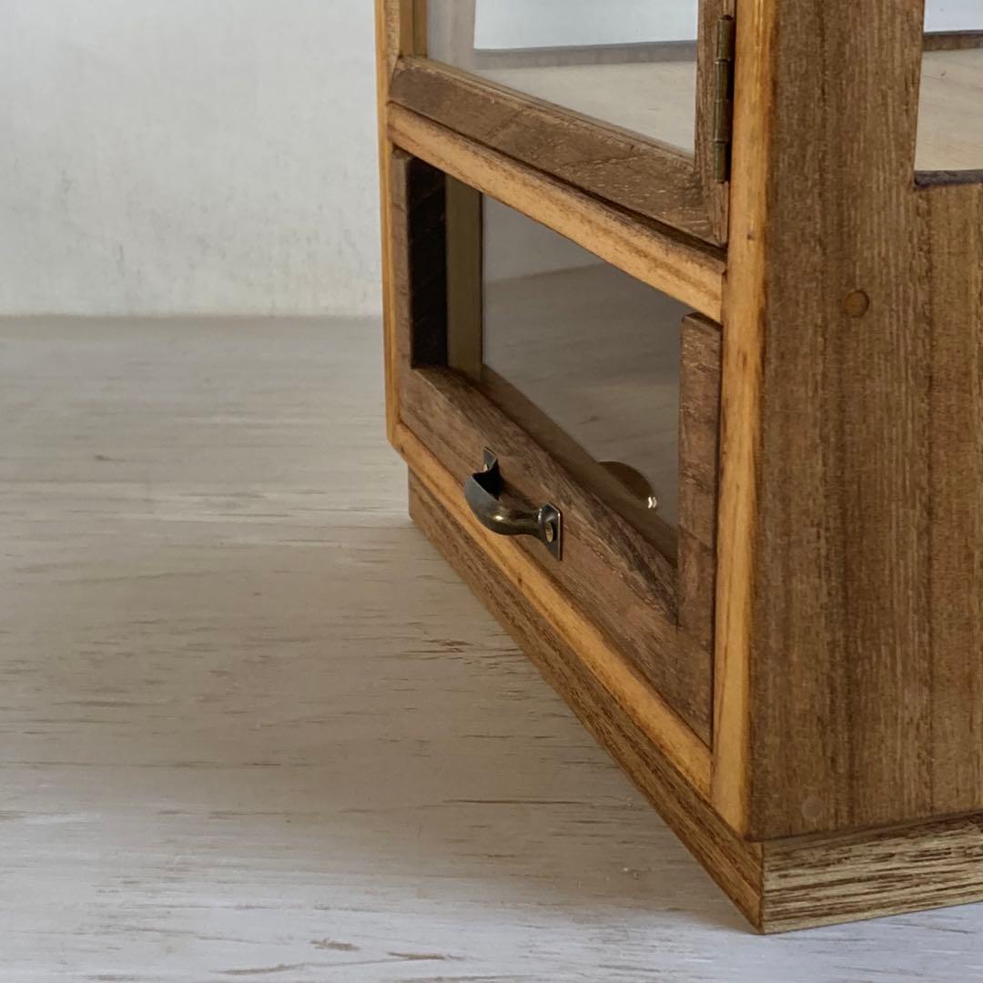 g314 木製ガラスケース 引き出し付き 卓上 ショーケース 小物入れ