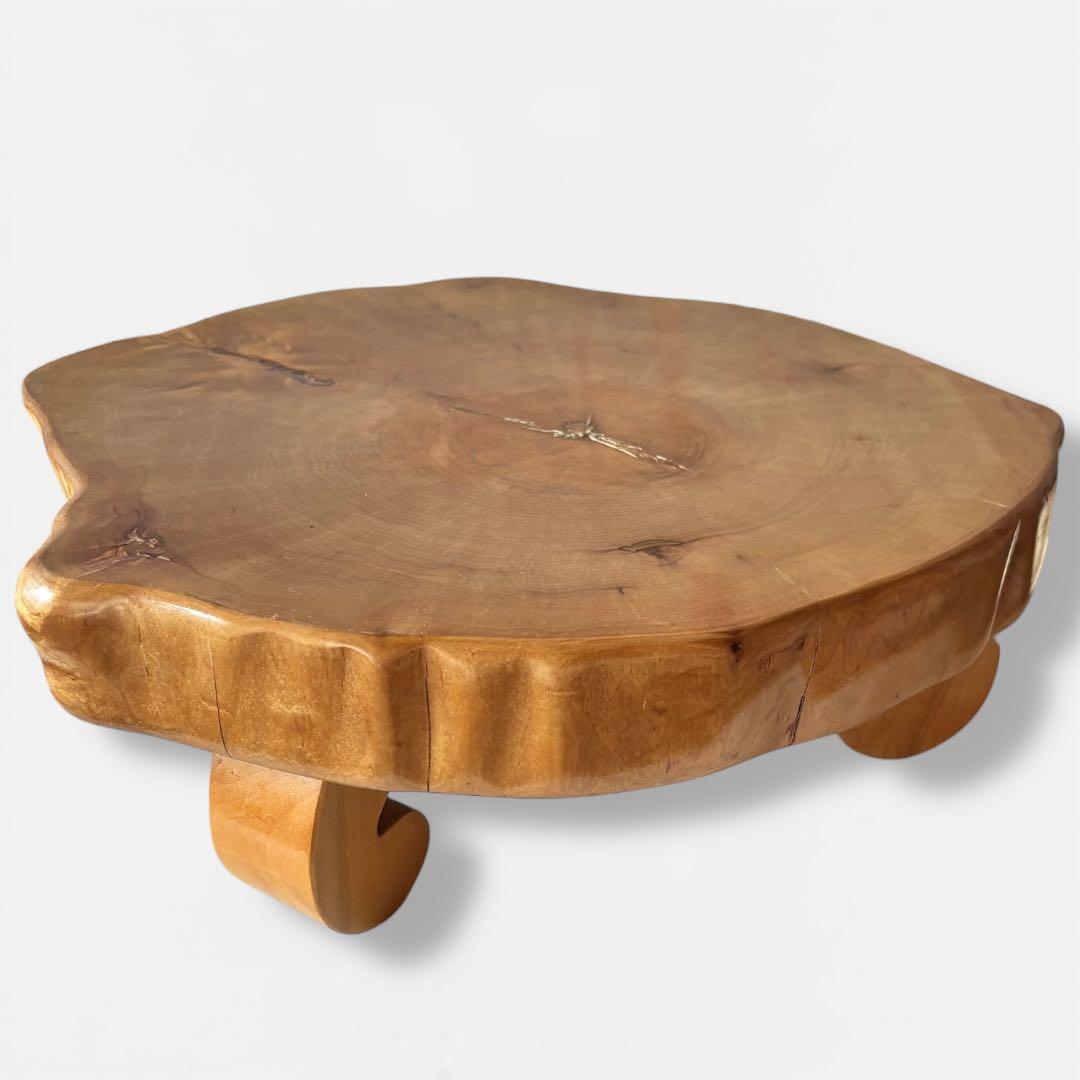 【一点物】無垢一枚板 花台｜丸脚が可愛い低台｜天然木オブジェ台・古道具