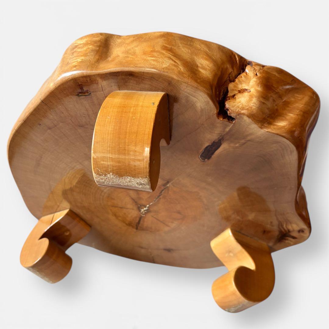 【一点物】無垢一枚板 花台｜丸脚が可愛い低台｜天然木オブジェ台・古道具