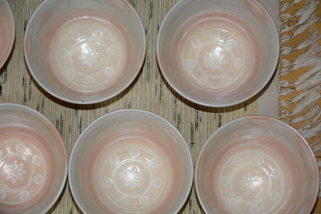 茶道具　数茶碗　９個　御本三嶋茶碗　田中渓峰造　共箱付　中古品　送料込み