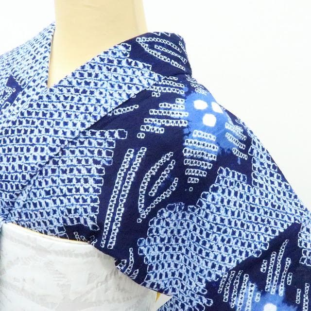 専用Y3438◆有松鳴海絞り 綿 背・居敷当て付 手縫い 高級浴衣 洗える夏着物