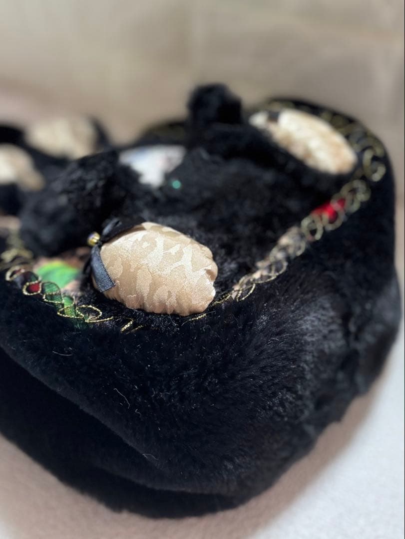 牡*❁様 コヤンイサムチョン　ハンドメイド　ファーバッグ　ヒョウ柄黒　ルミちゃん