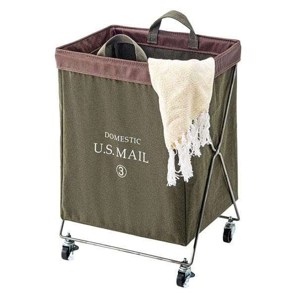 アメリカン 移動簡単 縦長 キャスター付き キャンプ 洗濯カゴ 収納 緑