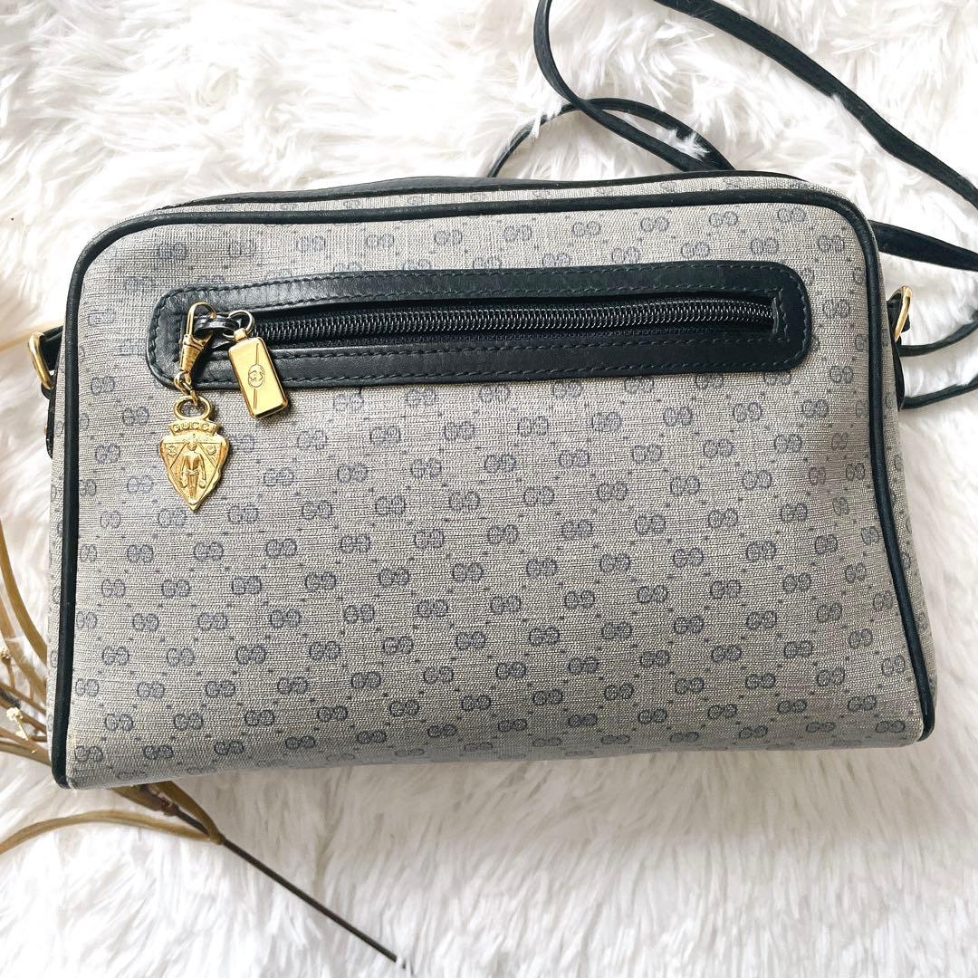 希少⭐︎GUCCI マイクロシマ PVCレザー ネイビー ショルダーバッグ